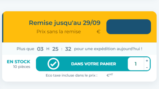 Zone d’action d’achat de la fiche produit avec prix, stock et ajout au panier