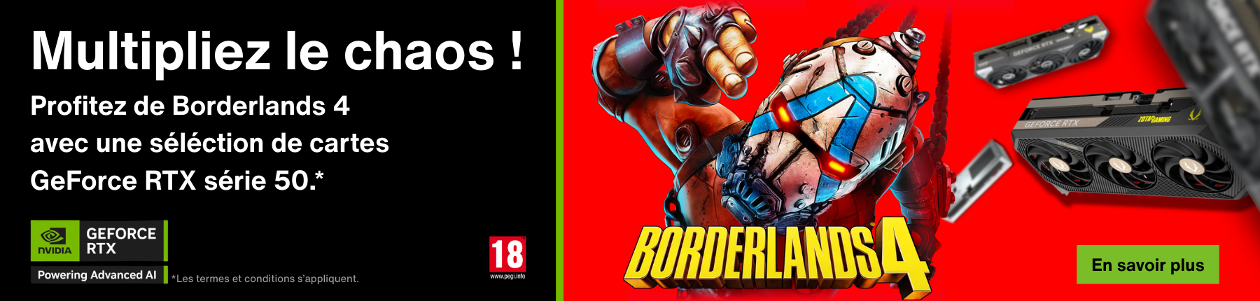 Bannière GeForce RTX série 50 avec Borderlands 4