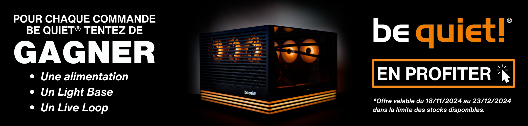 Bannière de concours pour un boîtier gaming be quiet!