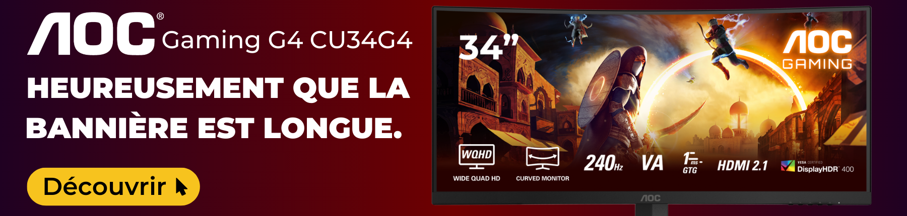 Bannière pour un écran gaming AOC 34 pouces