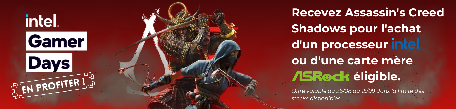 Bannière Intel Gamer Days avec Assassin’s Creed Shadows