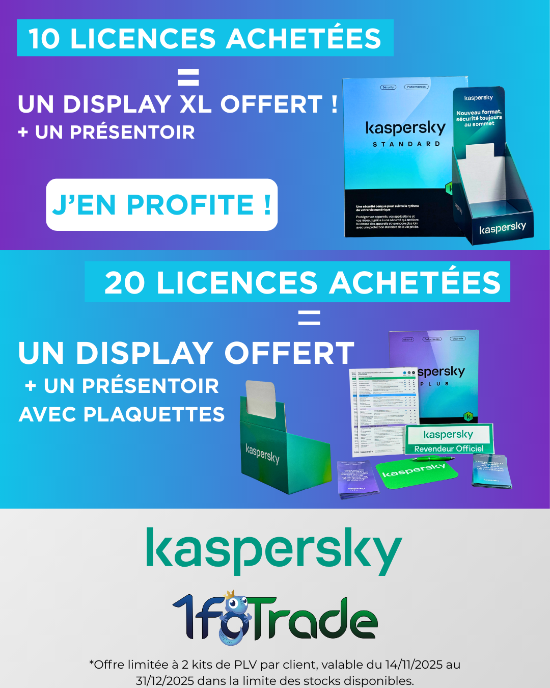 Publication présentant une offre de licences Kaspersky
